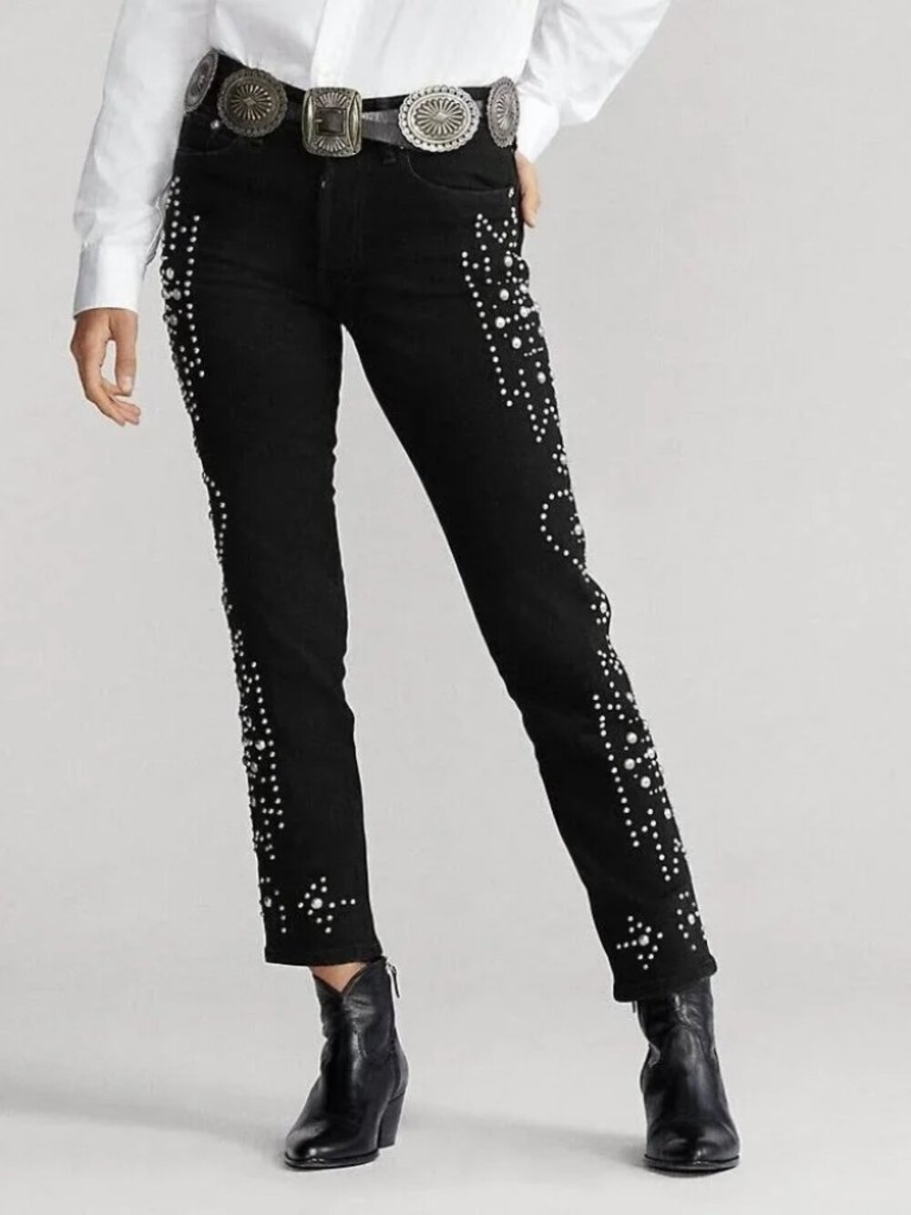 NWT Polo Ralph Lauren The Callen High-Rise Slim Embellished Studded Jeans 29